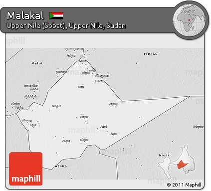 Silver Style 3D Map of Malakal