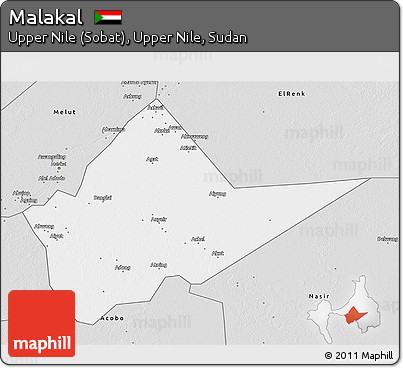 Silver Style 3D Map of Malakal