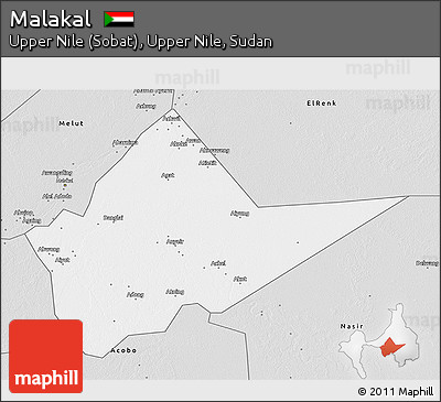Silver Style 3D Map of Malakal