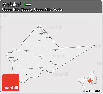 Silver Style 3D Map of Malakal, single color outside
