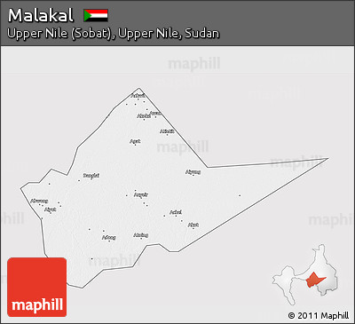 Silver Style 3D Map of Malakal, single color outside