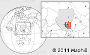 Blank Location Map of Malakal, highlighted country, highlighted grandparent region, within the entire country