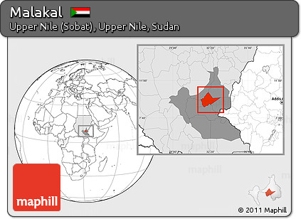 Blank Location Map of Malakal, highlighted country, highlighted grandparent region