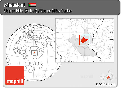 Blank Location Map of Malakal, highlighted grandparent region