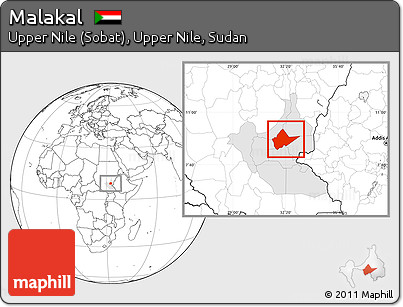 Blank Location Map of Malakal, highlighted grandparent region