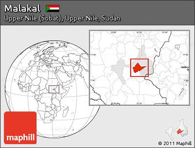Blank Location Map of Malakal, highlighted parent region