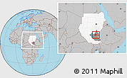 Gray Location Map of Malakal, highlighted country, highlighted grandparent region, within the entire country