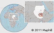 Gray Location Map of Malakal, highlighted country, highlighted parent region, within the entire country, hill shading