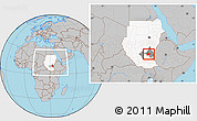 Gray Location Map of Malakal, highlighted country, highlighted parent region, within the entire country