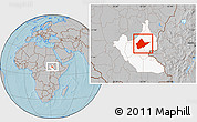 Gray Location Map of Malakal, highlighted grandparent region, hill shading