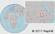 Gray Location Map of Malakal, highlighted parent region, within the entire country, hill shading