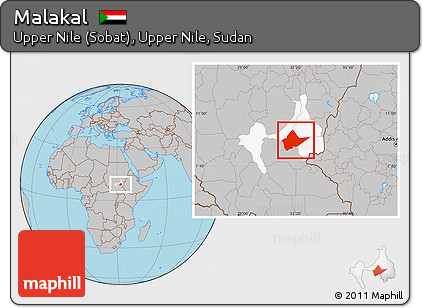 Gray Location Map of Malakal, highlighted parent region