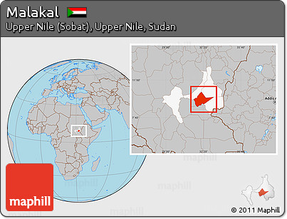 Gray Location Map of Malakal, highlighted parent region