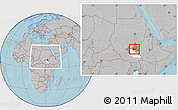 Gray Location Map of Malakal, highlighted parent region, highlighted grandparent region, within the entire country, hill shading