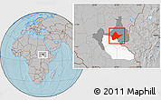 Gray Location Map of Malakal, highlighted parent region, highlighted grandparent region, hill shading