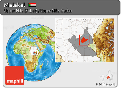 Physical Location Map of Malakal, highlighted country, highlighted grandparent region