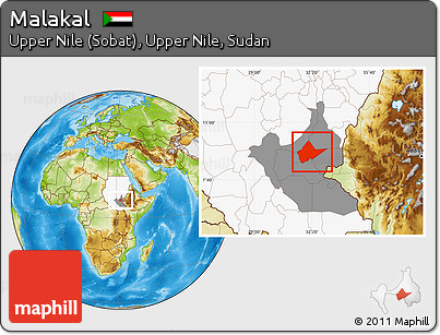 Physical Location Map of Malakal, highlighted country, highlighted grandparent region