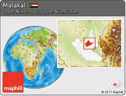 Physical Location Map of Malakal, highlighted grandparent region