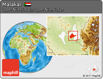 Physical Location Map of Malakal, highlighted parent region