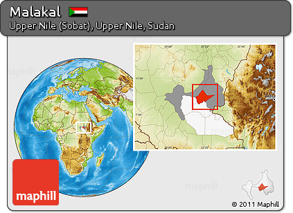 Physical Location Map of Malakal, highlighted parent region, highlighted grandparent region