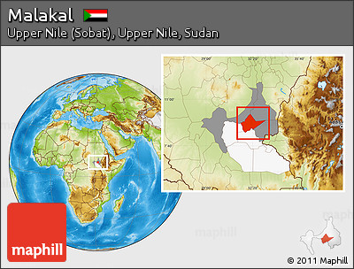 Physical Location Map of Malakal, highlighted parent region, highlighted grandparent region