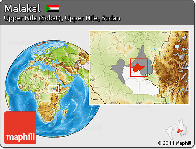 Physical Location Map of Malakal, highlighted parent region, highlighted grandparent region