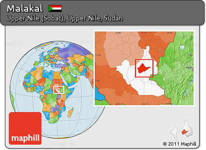 Political Location Map of Malakal, highlighted grandparent region