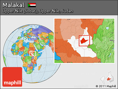 Political Location Map of Malakal, highlighted grandparent region