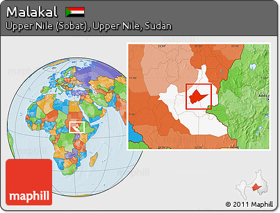 Political Location Map of Malakal, highlighted grandparent region