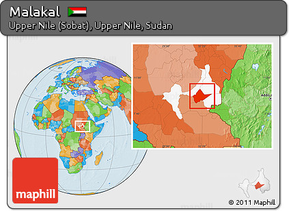 Political Location Map of Malakal, highlighted parent region
