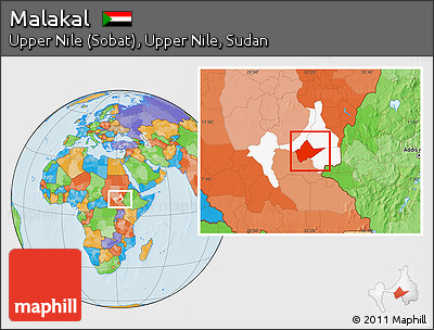 Political Location Map of Malakal, highlighted parent region