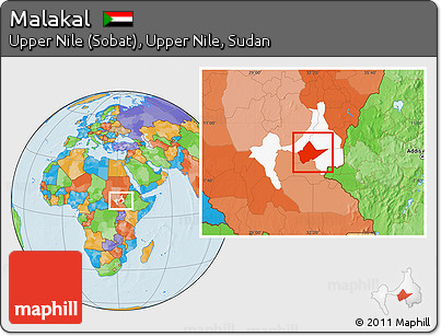 Political Location Map of Malakal, highlighted parent region