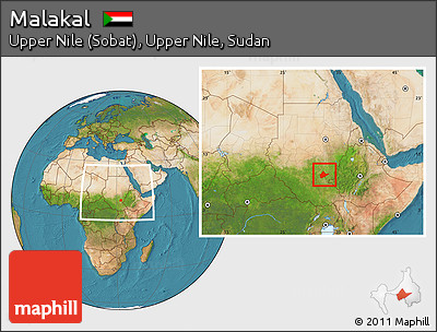 Satellite Location Map of Malakal, within the entire country