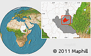 Satellite Location Map of Malakal, highlighted country, highlighted grandparent region
