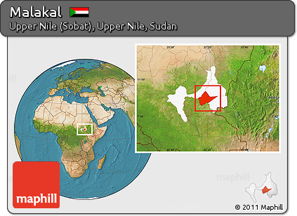 Satellite Location Map of Malakal, highlighted parent region