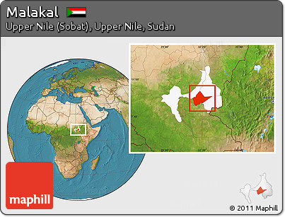 Satellite Location Map of Malakal, highlighted parent region