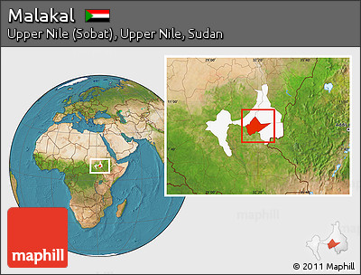 Satellite Location Map of Malakal, highlighted parent region