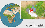 Satellite Location Map of Malakal, highlighted parent region, highlighted grandparent region
