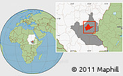 Savanna Style Location Map of Malakal, highlighted country, highlighted grandparent region