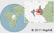 Savanna Style Location Map of Malakal, highlighted country, highlighted parent region, hill shading