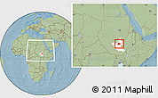 Savanna Style Location Map of Malakal, highlighted grandparent region, within the entire country, hill shading
