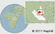 Savanna Style Location Map of Malakal, highlighted grandparent region, hill shading