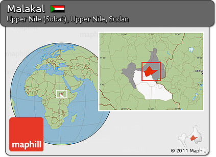 Savanna Style Location Map of Malakal, highlighted parent region, highlighted grandparent region