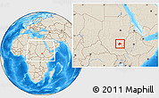 Shaded Relief Location Map of Malakal, within the entire country