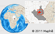 Shaded Relief Location Map of Malakal, highlighted country, highlighted grandparent region