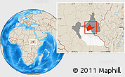 Shaded Relief Location Map of Malakal, highlighted parent region, highlighted grandparent region