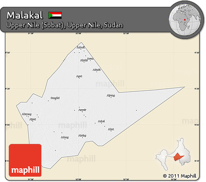 Classic Style Map of Malakal, single color outside