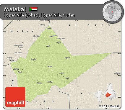 Physical Map of Malakal, shaded relief outside