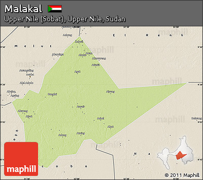 Physical Map of Malakal, shaded relief outside