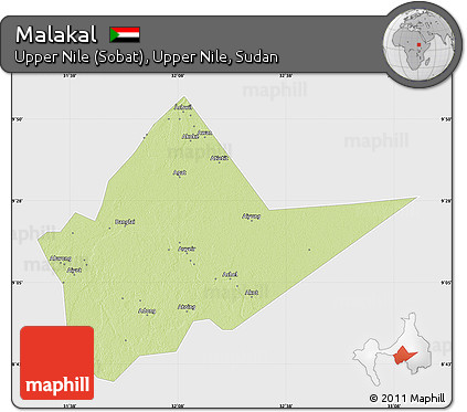 Physical Map of Malakal, single color outside